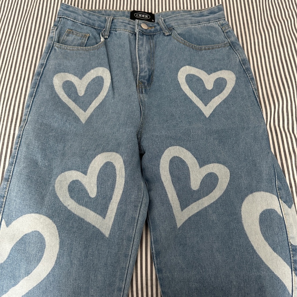 Embroidered Heart Blue Jeans
